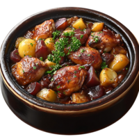 Chicken Stew with Potatoes and Onions in a Clay Pot with Transparent Background png