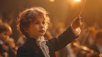 A young boy in a tuxedo holding a stick video