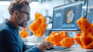 A man is working on a computer with a 3d printed object video