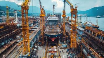 A ship is being built in a shipyard video