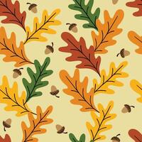 Seamless pattern with autumn oak and acorns vector
