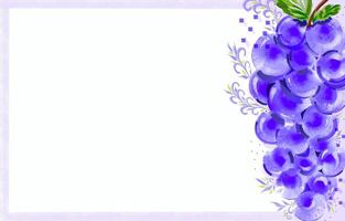 Purple grape illustration with frame border isolated on horizontal copy spaced white background. photo