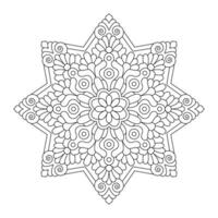 Outline round flower pattern in mehndi style for coloring book page. file vector