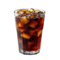 Refreshing Iced Cola Drink with Ice Cubes in Glass, Transparent Background png