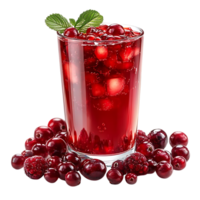 Cranberry Juice with Ice Cubes in a Glass, Surrounded by Cranberries on a Transparent Background png
