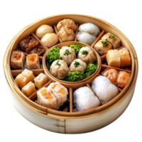 Delicious Dim Sum Platter with Transparent Background - Enjoy a Variety of Steamed Buns, Dumplings, and More png