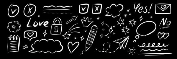 Doodle underline, stroke, highlight, emphasis set. Hand drawn brush stroke, highlight, speech bubble, underline sparkle element vector
