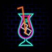 Mojito Cocktail Neon Design Element. Cocktail with Mint, Lime and Ice. Concept for Cocktail Bar, Summer Party. Glowing icon. Drinks Promotion. vector