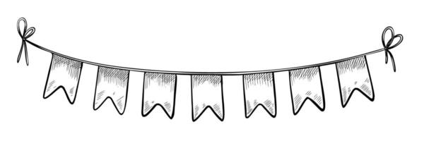 Pennant in Autumn Colors for Harvest Festival Decorations and Invitations. Drawing of Garland Banner for party celebration. Outline black string for holiday. Line art illustration. vector