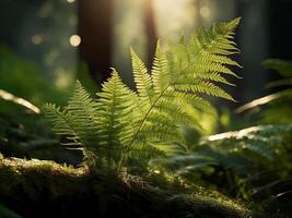 green ferns against a dark background photo