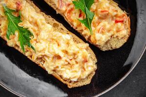 smorrebrod salad spread surimi and crab sticks, mayonnaise fresh meal food snack on the table copy space food background rustic top view photo