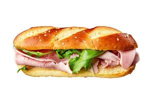 ham sandwich meat spam green leaves fresh meal food snack on the table copy space food background rustic top view photo