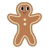 Gingerbread Man in groovy retro style. Element for Merry Christmas and Happy New year greeting card, poster, party invitation. vector