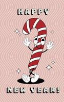 Candy cane groovy card. illustration in trendy retro style. Abstract background. Happy holidays 2024 vector