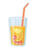 Glass of Fresh citrus juice icon. Orange, lemon and grapefruit vitamin C smoothie. vector