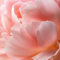 Close-up of delicate pink peony petals with soft, intricate textures and gentle light photo