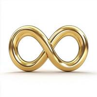 Shiny golden infinity symbol on a clean white background with a minimalist design photo