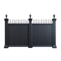 Black Metal Fence with Gate, Ornate Design, Elegant Entryway, Privacy, Security, Modern, Transparent Background png
