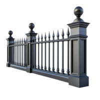 Black Metal Fence with Spiked Top and Ornamental Finials, Transparent Background png