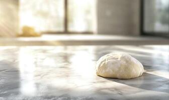 Smooth dough resting on a marble surface photo