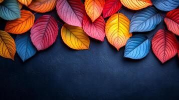 A colorful leafy border on a black background. The leaves are of different colors and sizes, creating a vibrant and lively atmosphere photo