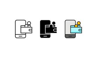 Three variations of a smartphone with a digital wallet and coins. Perfect for finance, cryptocurrency, mobile payment concept illustrations. vector