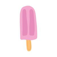 A simple, hand-drawn illustration of a pink ice cream pop on a wooden stick. The minimalist design showcases a cool, refreshing frozen treat, perfect for summer themed projects or food related content vector