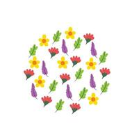 illustration of flowers and leaves in a circle vector