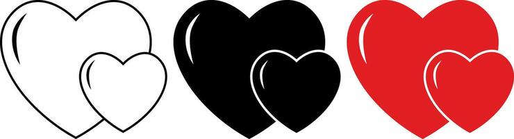 outline silhouette two hearts icon set vector