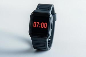 Modern black smartwatch displaying time 07 00 photo