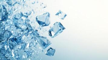 Close up of blue transparent crystal cubes photo