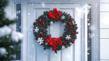 Bold Christmas wreath with red decorations photo