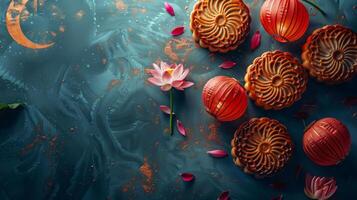 Mid Autumn Festival banner with mooncakes photo