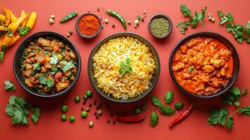 Delicious Indian meal with biryani rice photo