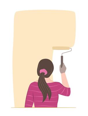 Handy Woman Use a Paint Roller to Paint the Wall for Renovation Concept Illustration