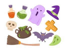Set of Spooky Cartoon Characters and Elements for Halloween Concept Illustration vector
