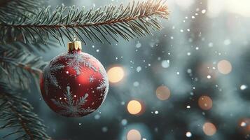 Pine tree with red Christmas decoration ball photo