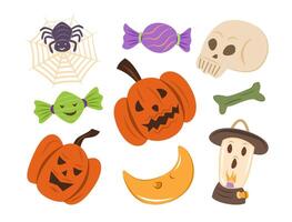Set of Spooky Cartoon Characters and Elements for Halloween Concept Illustration vector