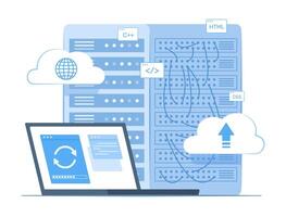 Laptop Computer Syncing Data with Cloud Computing Server for Wireless Network Connection Technology Concept Illustration vector