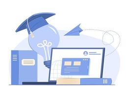 Laptop Computer, Light Bulb with Mortarboard and Books for E-Learning and Education Concept Illustration vector