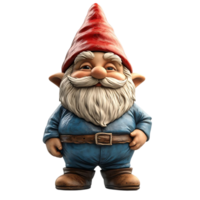 Smiling Garden Gnome with Red Hat and Blue Overalls Standing on a Transparent Background png