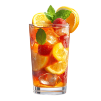 Refreshing Iced Tea with Strawberries, Lemon, and Mint on a Transparent Background png