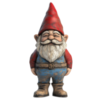 Smiling Garden Gnome with Transparent Background, Standing Tall, Wearing a Red Hat and Blue Overalls, Perfect for Yard Decor png