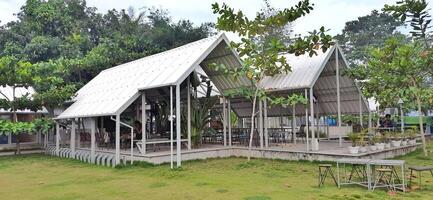 Beautiful view of The Danau Resort and Villa or Bebek Tepi Sawah famous Restaurant cabang Ubud Bali in Makassar - Gowa. South Sulawesi, Indonesia - August 7 2024 photo