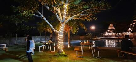Beautiful view of The Danau Resort and Villa or Bebek Tepi Sawah famous Restaurant cabang Ubud Bali in Makassar - Gowa. South Sulawesi, Indonesia - August 7 2024 photo
