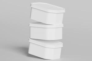 Tin box for food, ice cream container packaging isolated on gray background 3D rendering illustration photo