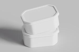 Tin box for food, ice cream container packaging isolated on gray background 3D rendering illustration photo