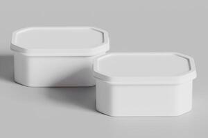 Tin box for food, ice cream container packaging isolated on gray background 3D rendering illustration photo
