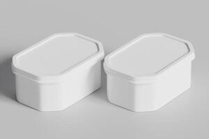 Tin box for food, ice cream container packaging isolated on gray background 3D rendering illustration photo