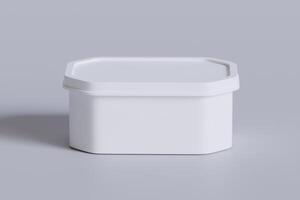 Tin box for food, ice cream container packaging isolated on gray background 3D rendering illustration photo